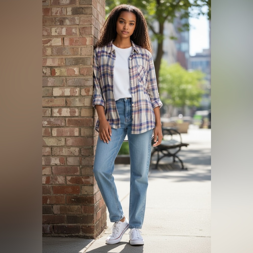 Brand new with tags Femme Fusion plaid button up